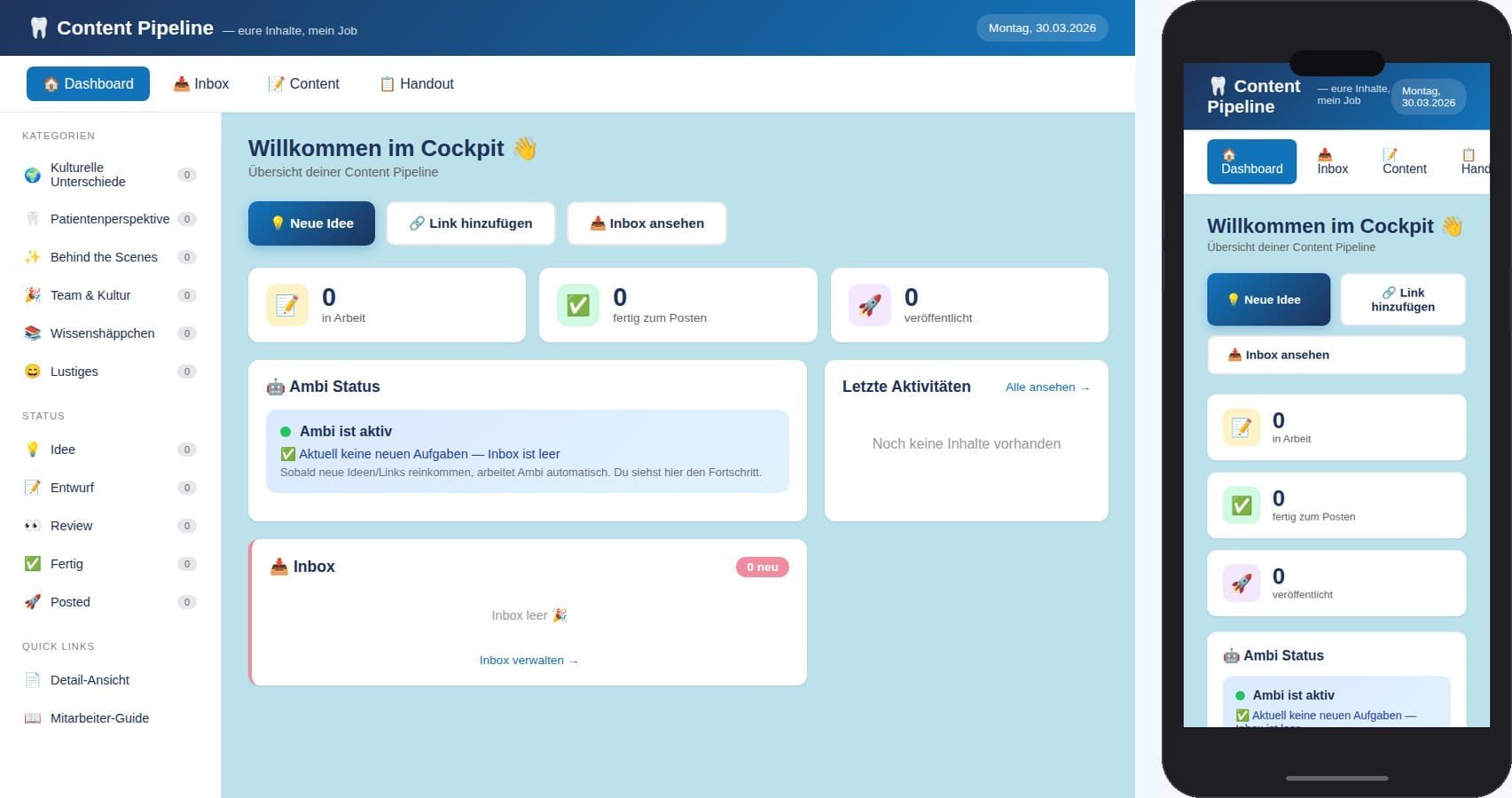Content pipeline cockpit